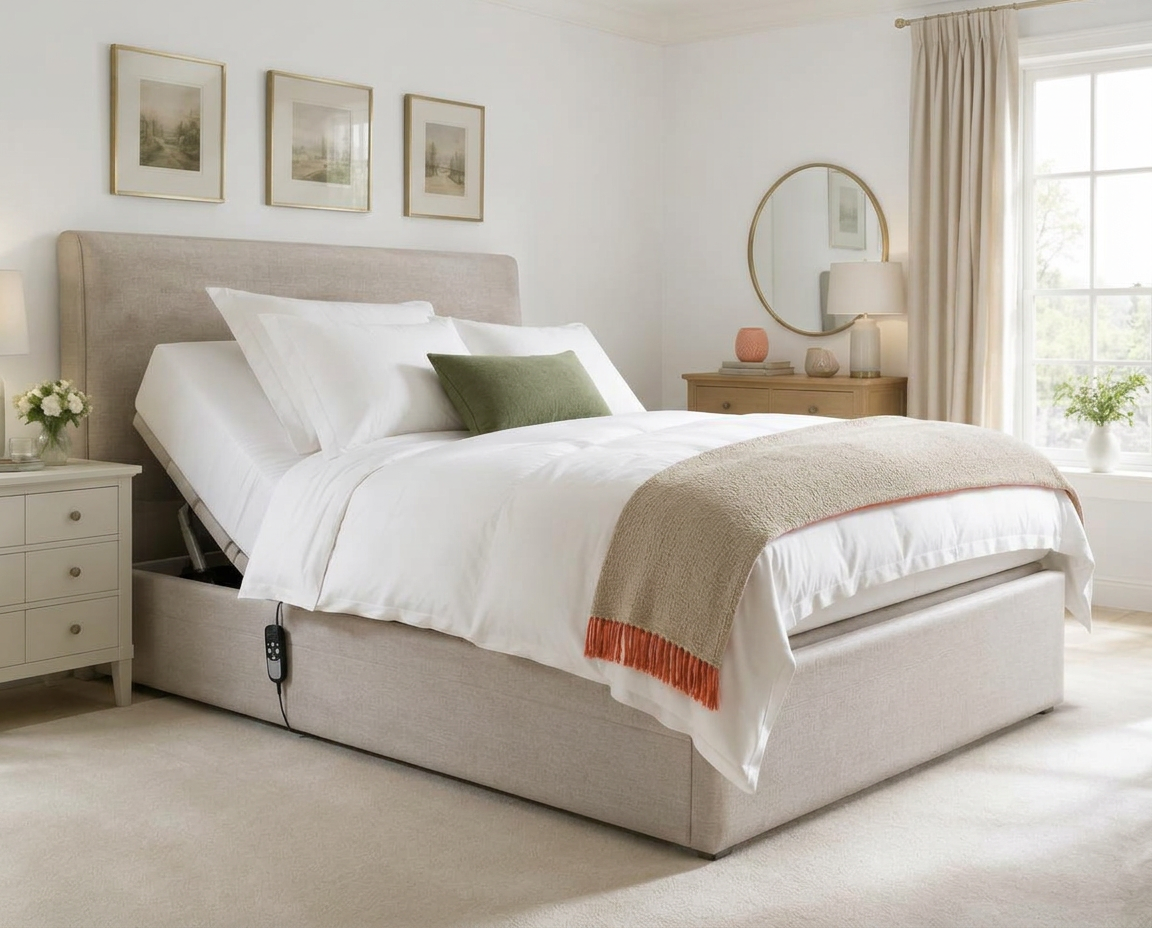 Adjustable bed in a green bedroom